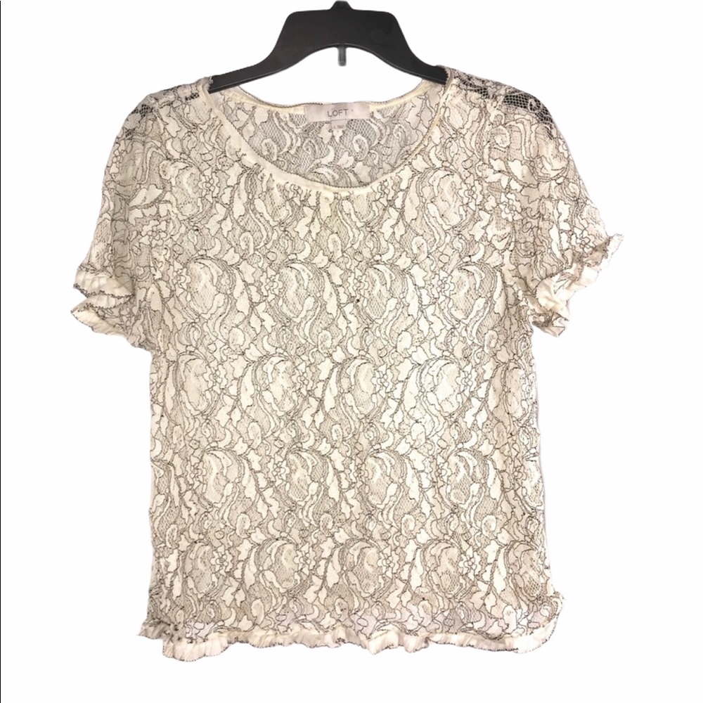 Ann Taylor LOFT Ivory Lace Shirt, Size L - Picture 1 of 6